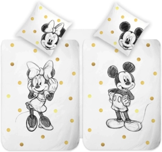 Disney Wendebettwäsche Mickey & Minnie Wendebettwäsche Set - 4 St - 2*135x200 cm + 2*80x80cm, 4 teilig, Mit Reißverschluss, 100% Baumwolle