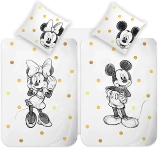 Disney Wendebettwäsche Mickey & Minnie Wendebettwäsche Set - 4 St - 2*135x200 cm + 2*80x80cm, 4 teilig, Mit Reißverschluss, 100% Baumwolle