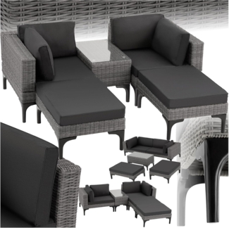 tectake Loungeset Rattan Lounge, (Set, 5-tlg), Stabiles Gestell aus leichtem und rostfreiem Aluminium