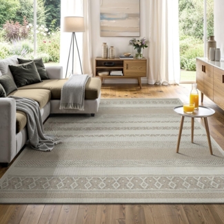 the carpet Calgary - robuster Teppich, Flachgewebe, modernes Design, ideal für Küche und Esszimmer, Vintage-Optik, Boho-Style, besonders flach, auch für den Außenbereich, Beige, 80x150 cm