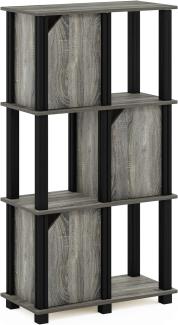 Furinno Brahms Aufbewahrungsregal mit Türen, Holzwerkstoff, French Oak Grey/Black, 4-Tier