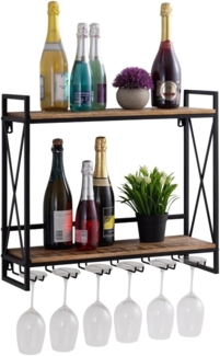 Amagohome Wandregal Weinregal Holz Hausbar Flaschenregal 60x45x25cm Mangoholz massiv Metal