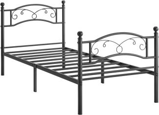 VASAGLE Bettgestell aus Metall, Einzelbettgestell, Bettrahmen, passend für 90 cm x 190 cm Matratze, Gästebett, für Erwachsene, einfache Montage, schwarz RMB071B01