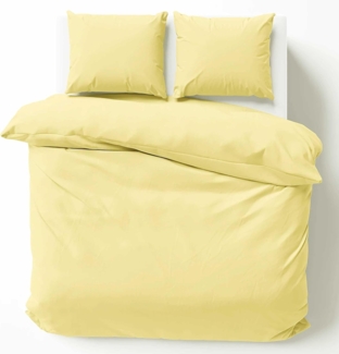 Cotton Castle Bettwäsche Bettgarnitur Bettbezug 100% Baumwolle 135x200 155x220 200x200 200x220, Farbe:Vanille Gelb, Größe:135x200 cm