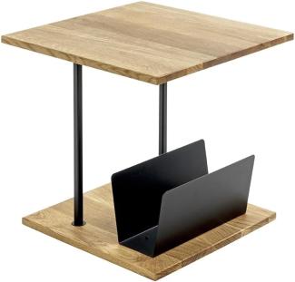 Beistelltisch >37339< in eiche, schwarz, Massivholz, Metall - 45x45x45cm (BxHxT)