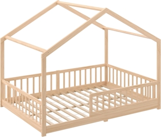 CADANI Kinderbett Malte Bodenbett Hausbett weiß (Rausfallschutz abnehmbar), Bodenbett Hausbett mit Roll-Lattenrost