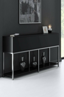 Dmora - Kommode Altair, Wohnzimmerbuffet, Wohnzimmer-Sideboard, Moderne Küchen-Speisekammer, 150x30h80 cm, Schwarz und Silber