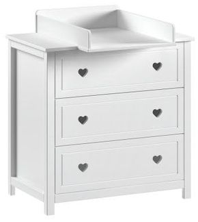 AMORI 2-tlg Set best. aus: Kommode m. 3 Schubladen, Wickelaufsatz, weiß lackiert