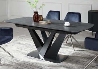 Esstisch HWC-J73, Tisch Esszimmertisch Ausziehtisch, Marmor-Optik Edelstahl Keramik ausziehbar 160-200x90 cm ~ schwarz