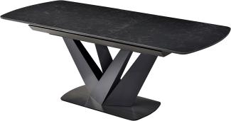 Esstisch HWC-J73, Tisch Esszimmertisch Ausziehtisch, Marmor-Optik Edelstahl Keramik ausziehbar 160-200x90 cm ~ schwarz