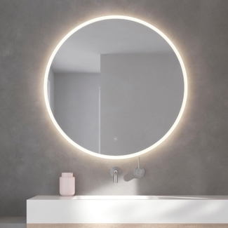 Loevschall Atlas Badspiegel mit Beleuchtung, Smart Mirror mit Touch-Schalter, Rundspiegel 80 cm, Badezimmerspiegel mit LED-Front- und Hintergrundbeleuchtung, Helligkeit Dimmbar, Warmweiß 3000K Licht