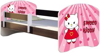 ACMA Kinderbett Jugendbett mit Einer Schublade und Matratze Wenge mit Rausfallschutz Lattenrost II 140x70 160x80 180x80 (15 Sweet Kitty, 180x80)