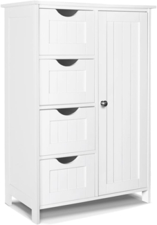 VOUNOT Badezimmerschrank, Badschrank, Beistellschrank mit 4 Schubladen, Schranktür & verstellbaren Ablagen für Badezimmer Wohnzimmer Küche Schlafzimmer 30 x 55 x 82 cm Weiß