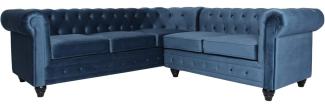 Menzzo Gustave Ecksofa im Chesterfield-Stil mit Samtbezug Blau