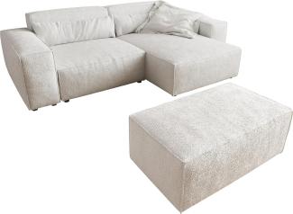 Ecksofa Sirpio L 260x160 cm Bouclé Creme-Weiß Recamiere variabel mit Hocker