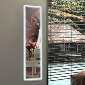 HOMCOM Standspiegel Wandspiegel mit LED-Leuchte (Garderobenspiegel, 1-St, Ganzkörperspiegel), Weiß 150 x 40 x 2,9 cm