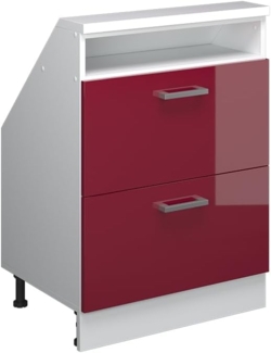 Dachschrägenschrank Rion Bordeaux Hochglanz/Weiß mit 2 Schubladen Vicco