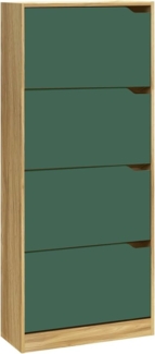 BAKAJI Scarpiera 4 ante Schuhschrank mit 4 Türen, Holzwerkstoff, Grün und Eiche, Standard