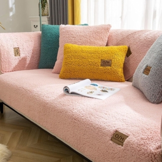 LINGKY Samt Sofabezug 1 2 3 4 Sitzer, L Form Sofaüberwurfe, Ecksofa Sofa überzug Pets Dog Couch überzug Anti-rutsch Sofaschutz, Ultra Weicher Sofaschoner (Rosa,45x45 cm/Kissenbezug)