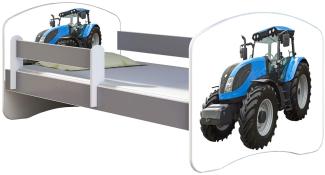 ACMA Kinderbett Jugendbett mit Einer Schublade und Matratze Grau mit Rausfallschutz Lattenrost II (42 Traktor, 140x70)