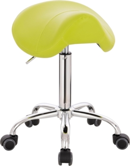 Neu 1stuff® Sattelhocker Pony - ergonomische Sitzhöhe bis ca. 70cm - kompakt und gepolstert - Rollhocker Sattelstuhl Arzthocker Praxishocker Drehhocker (Lederimitat hellgrün)