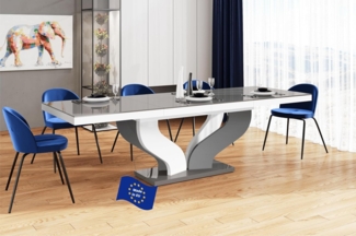 designimpex Esstisch Design Tisch HEB-222 Grau / Weiß Hochglanz ausziehbar 160 bis 256 cm