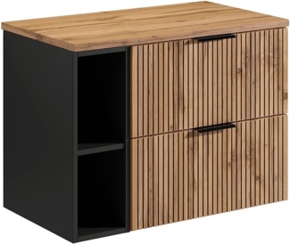 Vente-unique - Waschbeckenunterschrank hängend mit Ablagen - Streifenoptik - Holzfarben hell - 80 cm - MADELA