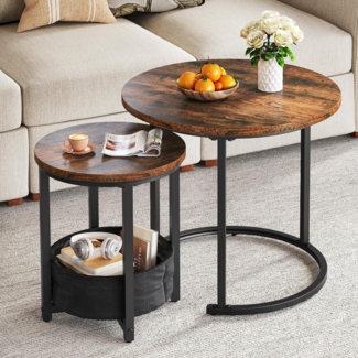 YITAHOME Couchtisch 2er Set Rund, Wohnzimmertisch Modern mit Stofftasche zur Stauraum, Beistelltisch 2er Set Stapelbar mit Holzplatte und Metallrahmen, Couch Tisch Wohnzimmer Heimbüro