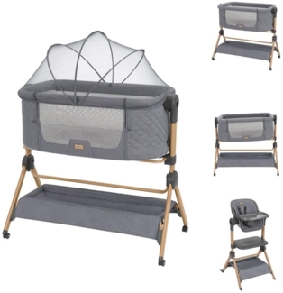 Kikka boo Beistellbett Sleat Me 2 in 1 Hochstuhl, höhenverstellbar, Moskitonetz grau