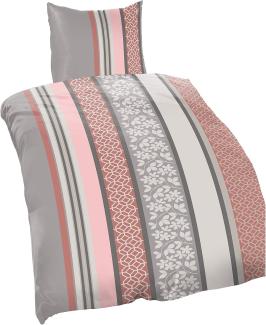 Bertels Fleece Bettwäsche Lola Streifen Floral 135x200 cm + 80x80 cm Beige