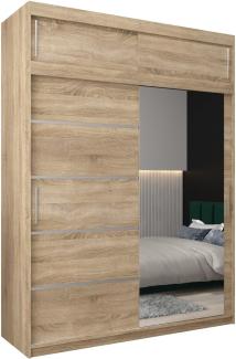 Kryspol Schwebetürenschrank Verona 2-180 cm mit Spiegel Kleiderschrank mit Kleiderstange und Einlegeboden Schlafzimmer- Wohnzimmerschrank Schiebetüren Modern Design (Sonoma mit Erweiterung)