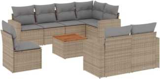 vidaXL 9-tlg. Garten-Sofagarnitur mit Kissen Beige Poly Rattan 3224218