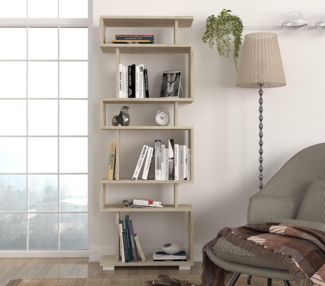 Hanah Home Elegant Marble-Style Bookshelf, Travertine Color, 60 x 165 x 19.5 cm | 100% Melamine Coated, 18 mm Thick | Wall-Mountable, Multiple Shelves for Stylish Storage