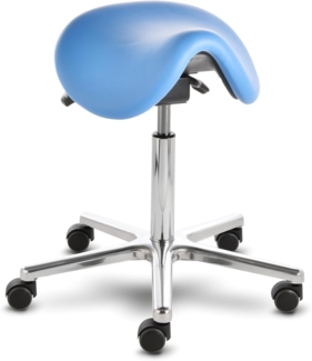 Sattelhocker docy® dent 4616, Sitzhöhe ca. 55 - 75 cm, mit Sitzneigeverstellung, Rollen/Bodengleiter:weiche Radbandage, Polsterdekor:Stamskin karibik-blau