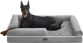 Feandrea Orthopädisches Hundebett, Hundekissen, Hundekorb, weiche Polsterung, Hundesofa, erhöhte Ränder, Bezug abnehmbar und waschbar, 120 x 85 x 20 cm, rutschfeste Unterseite, hellgrau PGW078G02