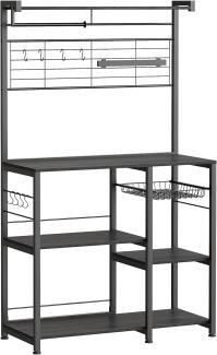 Vasagle Küchenregal, Standregal, Regal, Arbeitsplatte Küche, Kücheninsel mit Magnetleiste für Messer, Drahtkorb, Küchenrollenhalter, 12 Haken, ebenholzfarben-schwarz