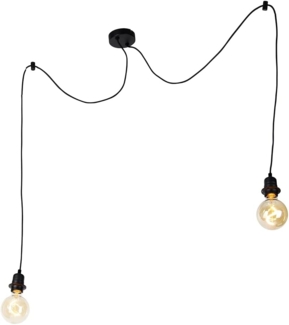 Qazqa Pendelleuchte Cava luxe, ohne Leuchtmittel, E27, Schwarz, Modern, Stahl, 2-flammig