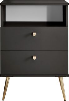 Stella Trading Laila Nachttisch, Graphit – Schlichter Nachtschrank mit 2 Schubladen und offenem Ablagefach – 50 x 70 x 34 cm (B/H/T)