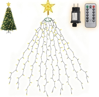 Salcar LED-Lichterkette LED Lichterkette Weihnachtsbaum mit Ring weihnachtsbaumbeleuchtung, Fernbedienung 1,5m 260 LED mit 10 Girlanden mit Baumspitze-Stern