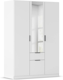 Rauch Möbel Glasgow Drehtürenschrank, Kleiderschrank, Schrank, Garderobe 3-türig, 1 Spiegeltüre, 2 Schubladen, Farbe Weiß, Griffprofil Grau metallic, 136 x 197 x 54 cm