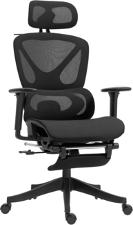 HOMCOM Bürostuhl Ergonomischer Schreibtischstuhl mit 3D Armlehne, Lendenwirbelstütze (Höhenverstellbar Mesh Drehstuhl, 1 St), mit Wippfunktion, Kleiderbügel, Liegefunktion, Fußstütze Schwarz