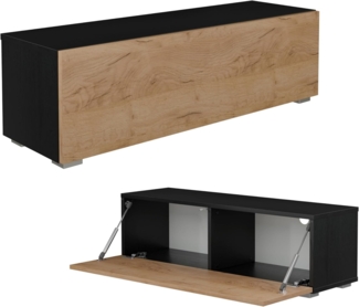 PLATAN ROOM Fernsehschrank TV-Lowboard 105/140 / 160/210 / 280 In Weiß Hängend Oder Stehend Hochglanz Matt (105 x 30 x 32, Schwarz Matt/Eiche Gold)