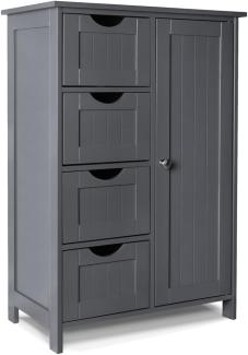 VOUNOT Badezimmerschrank, Badschrank, Beistellschrank mit 4 Schubladen, Schranktür & verstellbaren Ablagen für Badezimmer Wohnzimmer Küche Schlafzimmer 30 x 55 x 82 cm Grau