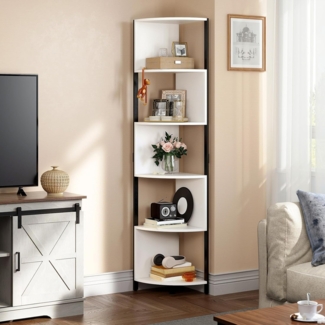 YITAHOME Bücherregal, mit 6 Ebenen, Eckregal stehend, Modern Freistehend, Display-Eck-Bücherregal, Aufbewahrungsregal Holz für Wohnzimmer, Büro, Schlafzimmer, Arbeitszimmer (weiß)