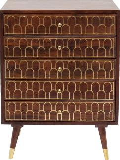 Kare Design 83487 Kommode Muskat -5 Schübe, kleines, schmales Sideboard mit 5 Schüben, braunt- gold, Retro Kommode, (H/B/T) 80x60x40 cm