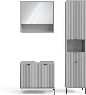 Vicco Badmöbel-Set Eliza, Grau, Badezimmer, moderne Badserie, Waschtischunterschrank, Spiegelschrank, Hochschrank