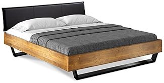 Möbel-Eins CURBY Kufenbett mit Polster-Kopfteil, Material Massivholz, rustikale Altholzoptik, Fichte, Kufen schwarz vintage 90x200 cm Kunstleder Schwarz ohne Steppung