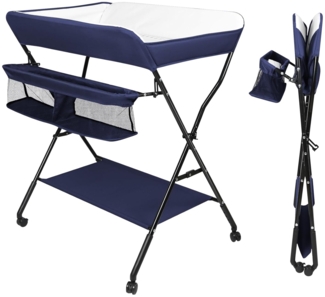 Baby Wickelkombi - klappbare Wickelkommode, mobiler Wickeltisch mit Wickelauflage, Sicherheitsgurt und Ablagefächern, platzsparend & stabil-86 * 62 * 96 cm-Marineblau