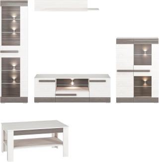 Wohnzimmer-Set "Blanco" Wohnwand 5-teilig Pinie weiß grau MDF