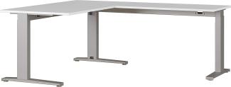 Amazon Marke - Movian höheneinstellbarer Winkelschreibtisch Arlington, für ergonomisches Arbeiten, ideal für Home Office, in Lichtgrau/Silber, 160 x 88 x 193 cm (BxHxT)